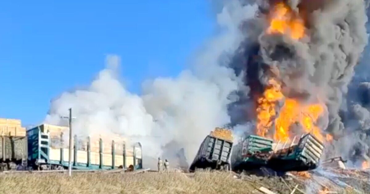 Russia in flames as fuel train explodes and drones attack oil depot